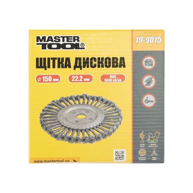 Щетка дисковая MASTERTOOL 150х22,23 мм из плетеной проволоки 19-9015, фото , изображение 3 | SNABZHENIE.com.ua