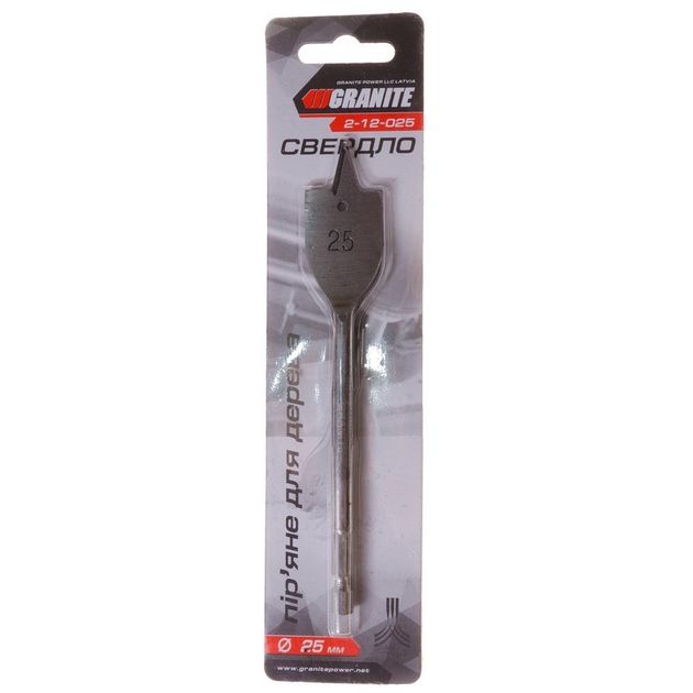 Сверло для дерева GRANITE перьеве 25 мм 6-гранний хвостовик 1/4 2-12-025, фото , зображення 2 | SNABZHENIE.com.ua
