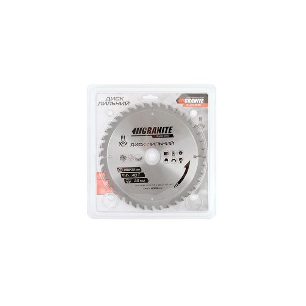 Диск пильний GRANITE для дерева з твердосплавними напайками 200х32х40Т адаптер 32-30/32-25.4 7600 об/хв, фото , зображення 2 | SNABZHENIE.com.ua