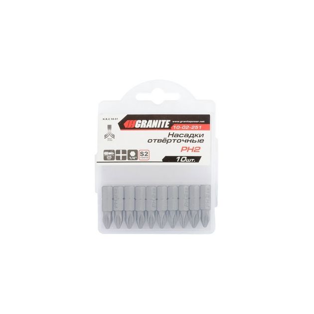 Насадки отвёрточные GRANITE РН2х25 мм S2, 10 шт, 10-02-251, фото , изображение 2 | SNABZHENIE.com.ua Насадки отвёрточные GRANITE РН2х25 мм S2, 10 шт, 10-02-251, фото , изображение 2 | SNABZHENIE.com.ua
