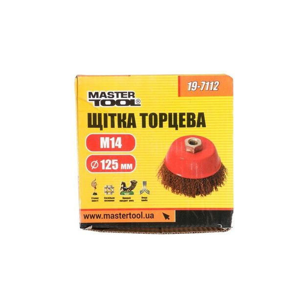 Щетка торцевая MASTERTOOL латунная 125 мм М14 19-7112, фото , изображение 2 | SNABZHENIE.com.ua