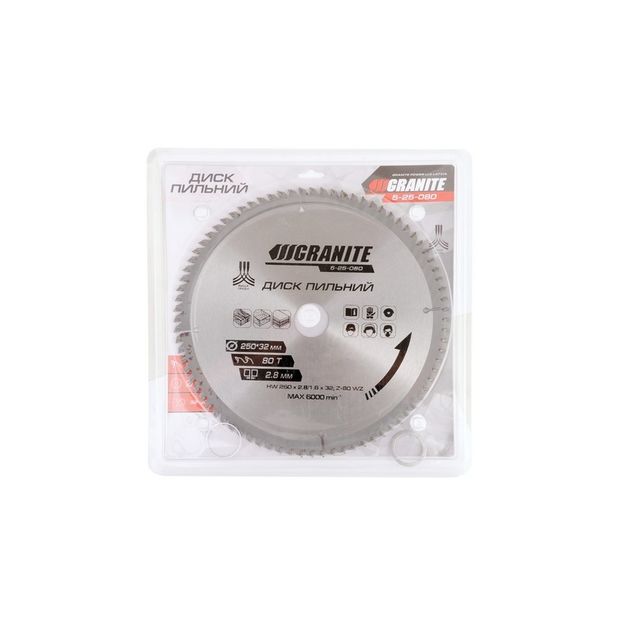 Диск пильный GRANITE 250х32х80Т для дерева, адаптер 32-30/32-25.4, фото , изображение 2 | SNABZHENIE.com.ua