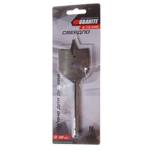 Сверло GRANITE перьевое 45 мм 1/4 (6-гранный хвостовик) 2-12-045, фото , изображение 2 | SNABZHENIE.com.ua