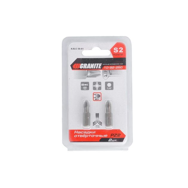 Насадки отверточные GRANITE RZ2x25 мм S2 2 шт 10-92-250, фото , изображение 2 | SNABZHENIE.com.ua Насадки отверточные GRANITE RZ2x25 мм S2 2 шт 10-92-250, фото , изображение 2 | SNABZHENIE.com.ua