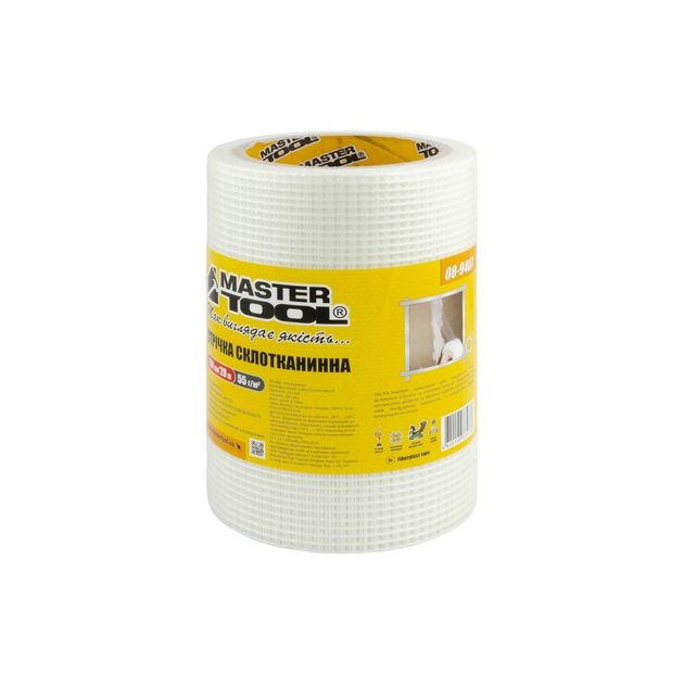 Лента стеклотканева MASTERTOOL з липким шаром 150 мм 20 м 8х8 60 г/м² 08-9407, фото , зображення 3 | SNABZHENIE.com.ua