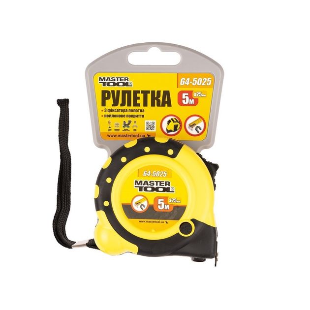 Рулетка MASTERTOOL 5 м с магнитами, нейлоновое покрытие, 64-5025, фото , изображение 2 | SNABZHENIE.com.ua