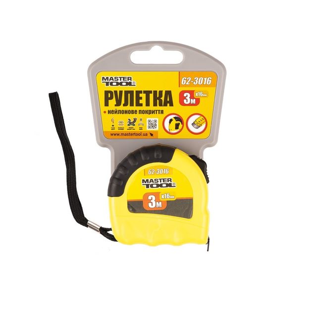 Рулетка MASTERTOOL Shiftlock 3 м 16 мм нейлонове покриття 62-3016, фото , зображення 2 | SNABZHENIE.com.ua