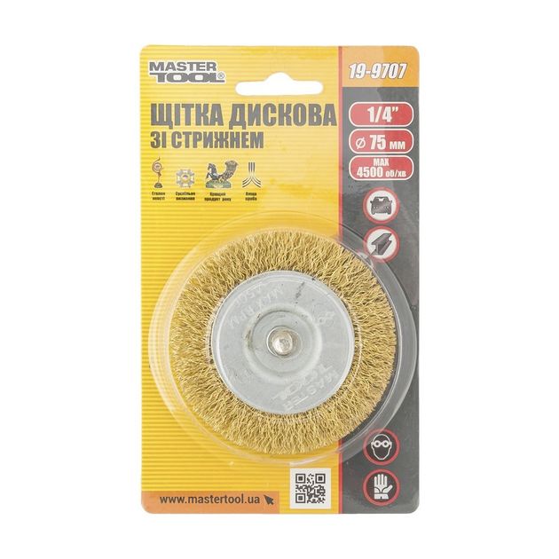 Щетка дисковая MASTERTOOL 75 мм из рифленой проволоки 1/4 19-9707, фото , изображение 3 | SNABZHENIE.com.ua