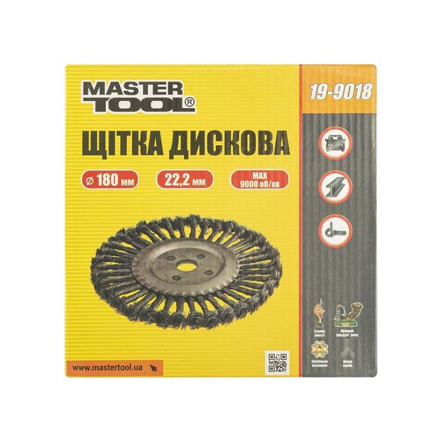Щітка дискова MASTERTOOL з плетеної проволоки 180х22,23 мм 19-9018, фото , зображення 3 | SNABZHENIE.com.ua