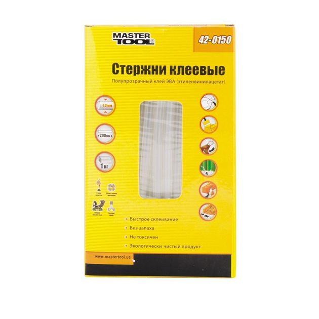 Клеевые стержни MASTERTOOL 7.2х200 мм 1 кг прозрачные, фото , изображение 2 | SNABZHENIE.com.ua