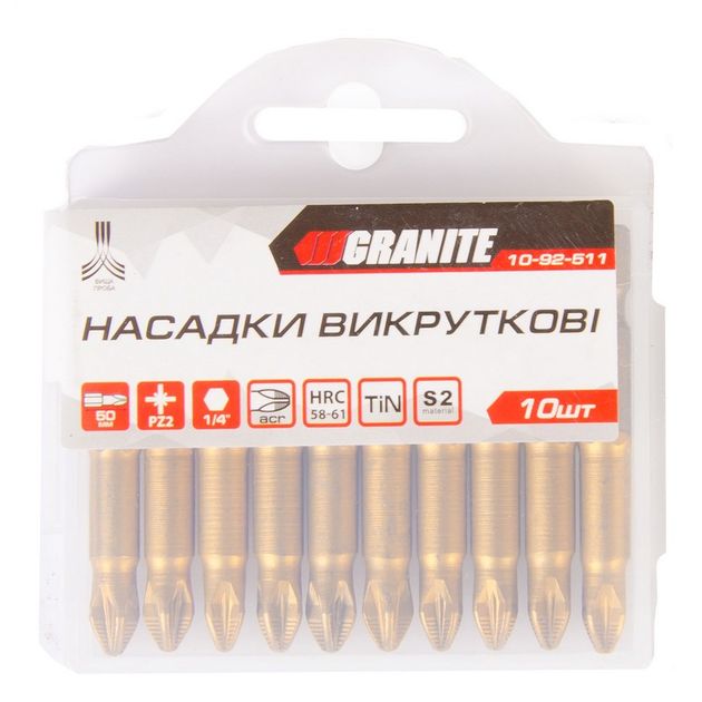 Насадки GRANITE РZ2х50 мм S2 10 шт с титановым покрытием 10-92-511, фото , изображение 2 | SNABZHENIE.com.ua Насадки GRANITE РZ2х50 мм S2 10 шт с титановым покрытием 10-92-511, фото , изображение 2 | SNABZHENIE.com.ua