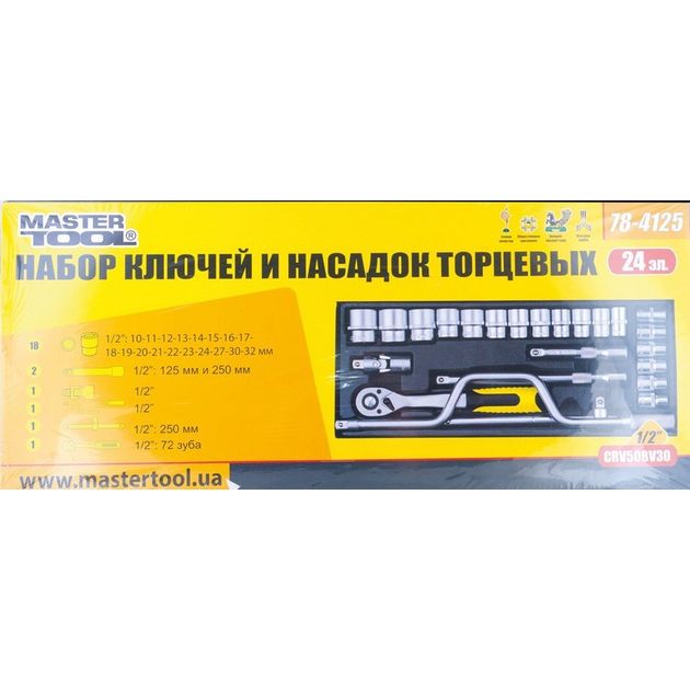 Набор торцевых насадок MASTERTOOL PROFI CrV 1/2" 10-32 мм, 24 шт., фото , изображение 2 | SNABZHENIE.com.ua Набор торцевых насадок MASTERTOOL PROFI CrV 1/2" 10-32 мм, 24 шт., фото , изображение 2 | SNABZHENIE.com.ua