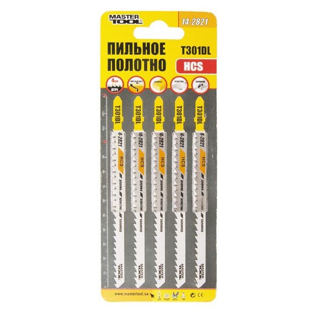 Полотно пильне для лобзика MASTERTOOL по дереву 5 шт чистий прямий різ 6TPI 132 мм T301DL 14-2821, фото , зображення 2 | SNABZHENIE.com.ua Полотно пильне для лобзика MASTERTOOL по дереву 5 шт чистий прямий різ 6TPI 132 мм T301DL 14-2821, фото , зображення 2 | SNABZHENIE.com.ua