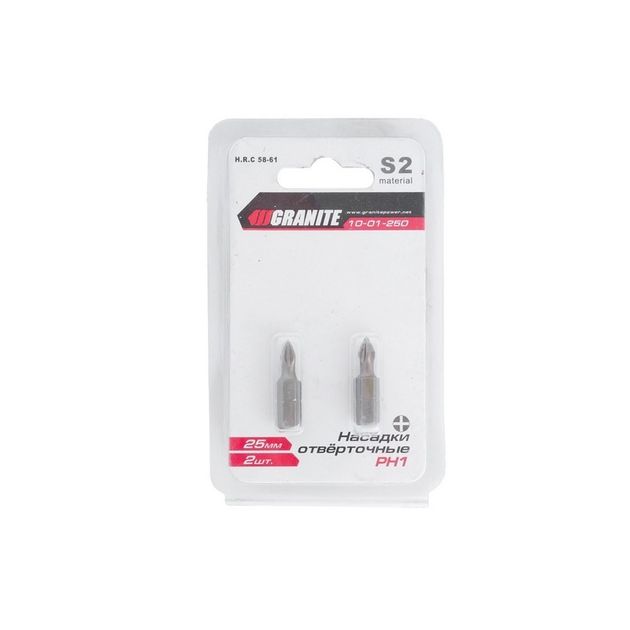 Насадки отвёрточные GRANITE PH1x25 мм S2 2 шт 10-01-250, фото , изображение 2 | SNABZHENIE.com.ua Насадки отвёрточные GRANITE PH1x25 мм S2 2 шт 10-01-250, фото , изображение 2 | SNABZHENIE.com.ua