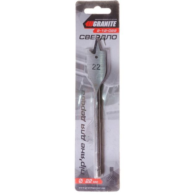 Сверло для дерева GRANITE перьеве 22 мм 6-гранний хвостовик 1/4 2-12-022, фото , зображення 2 | SNABZHENIE.com.ua