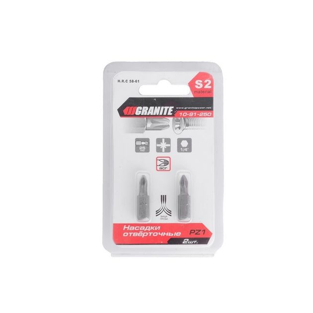 Насадки отверточные GRANITE РZ1х25 мм S2 2 шт 10-91-250, фото , изображение 2 | SNABZHENIE.com.ua Насадки отверточные GRANITE РZ1х25 мм S2 2 шт 10-91-250, фото , изображение 2 | SNABZHENIE.com.ua