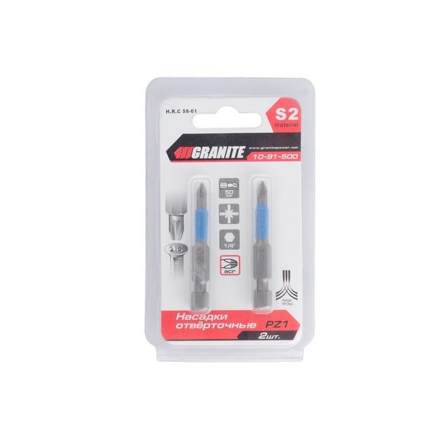 Насадки для отвертки GRANITE РZ1х50 мм S2 2 шт 10-91-500, фото , изображение 2 | SNABZHENIE.com.ua Насадки для отвертки GRANITE РZ1х50 мм S2 2 шт 10-91-500, фото , изображение 2 | SNABZHENIE.com.ua