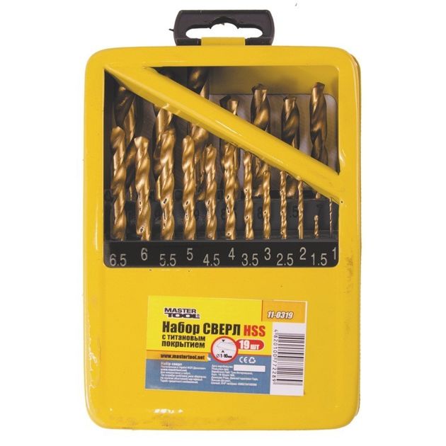 Набор сверл MASTERTOOL 19 шт HSS 1-10 мм в металлической коробке, фото , изображение 2 | SNABZHENIE.com.ua