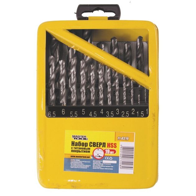 Набор сверл для металла MASTERTOOL 19 шт HSS в металлической коробке, фото , изображение 2 | SNABZHENIE.com.ua