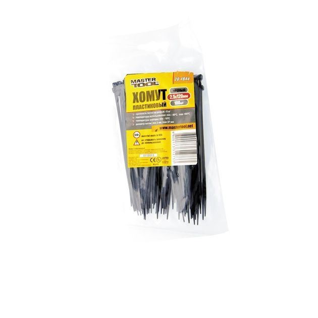 Хомут пластиковый MASTERTOOL 2.5x150 мм черный 100 шт 20-1845, фото , изображение 2 | SNABZHENIE.com.ua Хомут пластиковый MASTERTOOL 2.5x150 мм черный 100 шт 20-1845, фото , изображение 2 | SNABZHENIE.com.ua