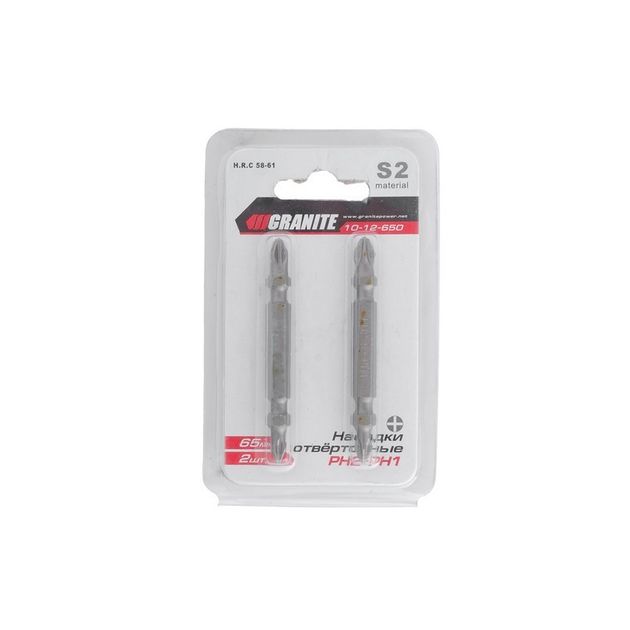 Насадки отверточные GRANITE РН2-РН1 65 мм S2 2 шт 10-12-650, фото , изображение 2 | SNABZHENIE.com.ua Насадки отверточные GRANITE РН2-РН1 65 мм S2 2 шт 10-12-650, фото , изображение 2 | SNABZHENIE.com.ua