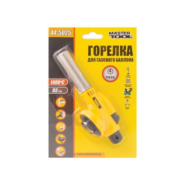 Горелка для газового баллона MASTERTOOL Гефест з пьезопідйомом Ø20 мм керамічна захист 1300°С 44-5025, фото , зображення 2 | SNABZHENIE.com.ua Горелка для газового баллона MASTERTOOL Гефест з пьезопідйомом Ø20 мм керамічна захист 1300°С 44-5025, фото , зображення 2 | SNABZHENIE.com.ua