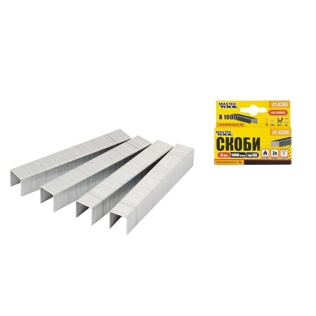 Скобы каленые MASTERTOOL 6 мм, 1000 шт, 41-0306, фото  | SNABZHENIE.com.ua