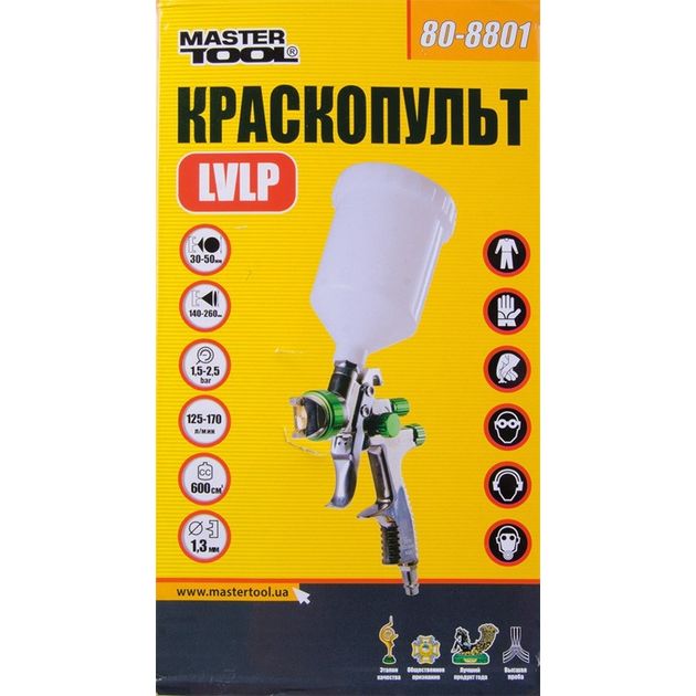 Краскопульт MASTERTOOL LVLP ВБ 600 мл пластиковий 1.3 мм 125-170 л/мин 1.5-2.5 бар 80-8801, фото , зображення 2 | SNABZHENIE.com.ua Краскопульт MASTERTOOL LVLP ВБ 600 мл пластиковий 1.3 мм 125-170 л/мин 1.5-2.5 бар 80-8801, фото , зображення 2 | SNABZHENIE.com.ua