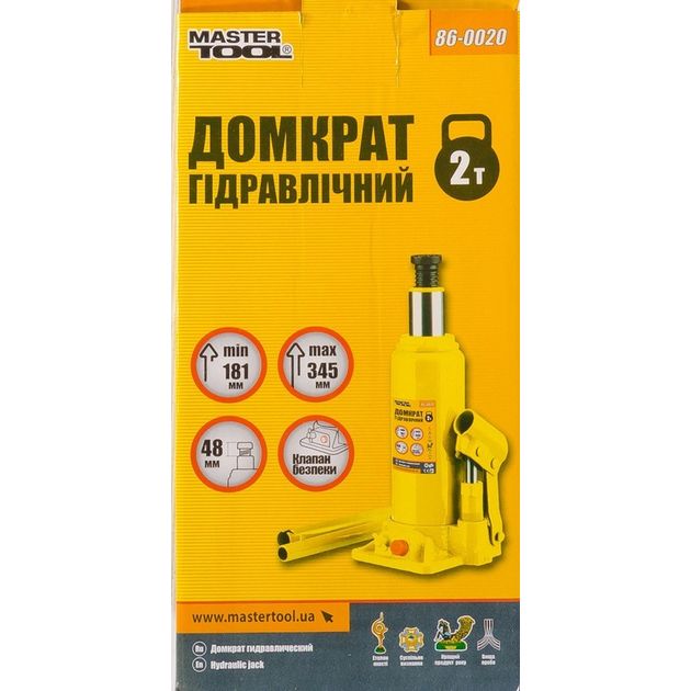 Гидравлический бутылочный домкрат MASTERTOOL 2 т 181-345 мм, фото , изображение 2 | SNABZHENIE.com.ua Гидравлический бутылочный домкрат MASTERTOOL 2 т 181-345 мм, фото , изображение 2 | SNABZHENIE.com.ua