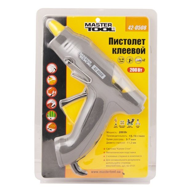 Клеевой пистолет MASTERTOOL Ø11.2 мм 200 Вт Капля-Стоп 42-0508, фото , изображение 2 | SNABZHENIE.com.ua Клеевой пистолет MASTERTOOL Ø11.2 мм 200 Вт Капля-Стоп 42-0508, фото , изображение 2 | SNABZHENIE.com.ua