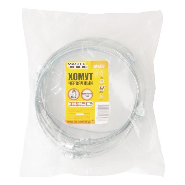 Хомут червячний оцинкований MASTERTOOL American type 8.0 мм Ø110-130 мм 10 шт 20-1973, фото , зображення 2 | SNABZHENIE.com.ua Хомут червячний оцинкований MASTERTOOL American type 8.0 мм Ø110-130 мм 10 шт 20-1973, фото , зображення 2 | SNABZHENIE.com.ua