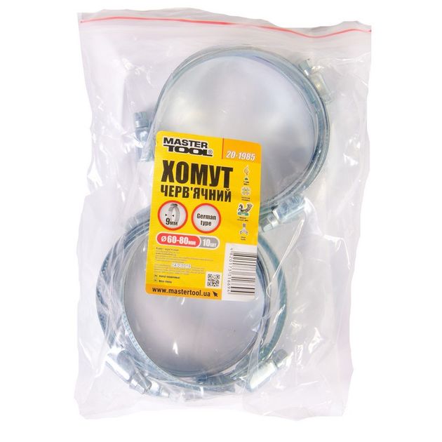 Хомут червячний оцинкований MASTERTOOL German type 9.0 мм Ø60-80 мм 10 шт 20-1985, фото , зображення 2 | SNABZHENIE.com.ua Хомут червячний оцинкований MASTERTOOL German type 9.0 мм Ø60-80 мм 10 шт 20-1985, фото , зображення 2 | SNABZHENIE.com.ua