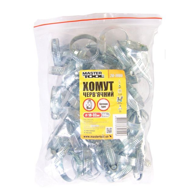 Хомут червячний оцинкований MASTERTOOL German type 9.0 мм Ø18-32 мм 50 шт 20-1980, фото , зображення 2 | SNABZHENIE.com.ua Хомут червячний оцинкований MASTERTOOL German type 9.0 мм Ø18-32 мм 50 шт 20-1980, фото , зображення 2 | SNABZHENIE.com.ua