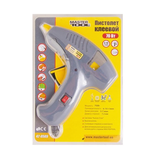 Клеевой пистолет MASTERTOOL 70 Вт, Ø7.2 мм, 6-10 г/мин, 42-0509, фото , изображение 2 | SNABZHENIE.com.ua Клеевой пистолет MASTERTOOL 70 Вт, Ø7.2 мм, 6-10 г/мин, 42-0509, фото , изображение 2 | SNABZHENIE.com.ua