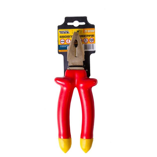 Плоскогубці діелектричні MASTERTOOL 200 мм хром-ванадій CrV6150 HRC 50~55 27-0200, фото , зображення 2 | SNABZHENIE.com.ua