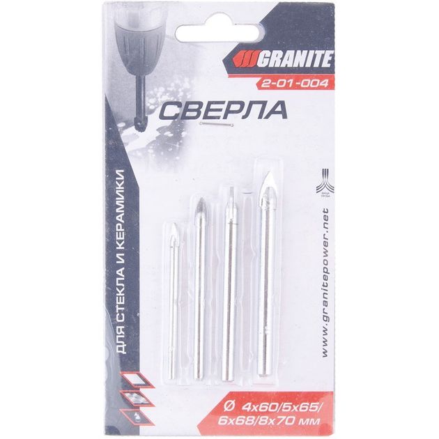 Набор сверл для стекла и плитки GRANITE 4 шт 2-01-004, фото , изображение 2 | SNABZHENIE.com.ua Набор сверл для стекла и плитки GRANITE 4 шт 2-01-004, фото , изображение 2 | SNABZHENIE.com.ua