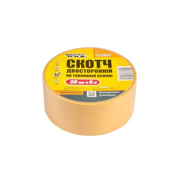 Двусторонний скотч на тканевой основе MASTERTOOL, 38 мм, 5 м, фото  | SNABZHENIE.com.ua