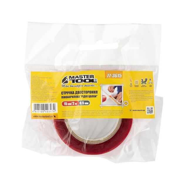 Пеноакриловый скотч MASTERTOOL Жидкие гвозди 0.5 мм 15 мм 2 м, фото , изображение 4 | SNABZHENIE.com.ua
