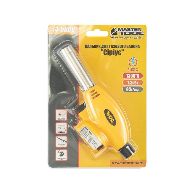 Горелка MASTERTOOL Сириус с пьезоподжигом Ø20 мм 1300°С 44-5008, фото , изображение 2 | SNABZHENIE.com.ua