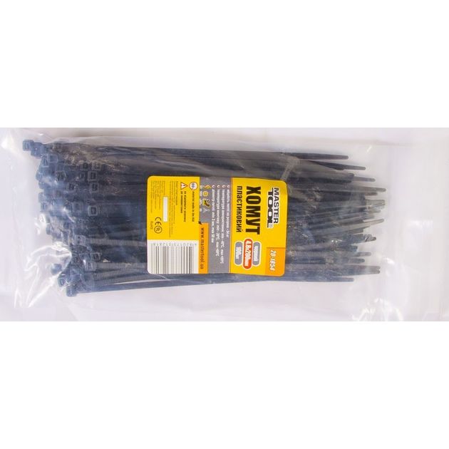 Хомут пластиковый MASTERTOOL 4.8x200 мм, черный, 100 шт, 20-1854, фото  | SNABZHENIE.com.ua