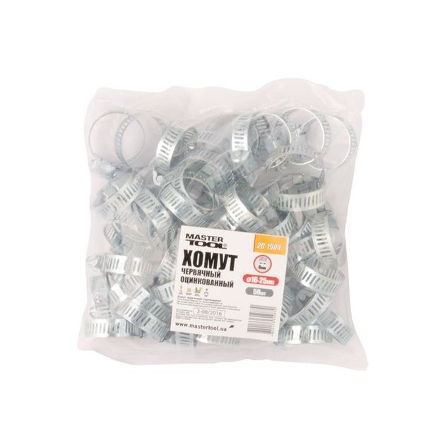 Хомут червячний оцинкований MASTERTOOL American type 8.0 мм Ø16-25 мм 50 шт 20-1904, фото , зображення 2 | SNABZHENIE.com.ua Хомут червячний оцинкований MASTERTOOL American type 8.0 мм Ø16-25 мм 50 шт 20-1904, фото , зображення 2 | SNABZHENIE.com.ua