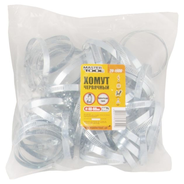 Хомут червячний оцинкований MASTERTOOL American type 8.0 мм Ø40-60 мм 50 шт 20-1966, фото , зображення 2 | SNABZHENIE.com.ua Хомут червячний оцинкований MASTERTOOL American type 8.0 мм Ø40-60 мм 50 шт 20-1966, фото , зображення 2 | SNABZHENIE.com.ua