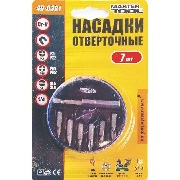 Насадки отверточные MASTERTOOL 7 шт. с держателем 40-0381, фото , изображение 2 | SNABZHENIE.com.ua Насадки отверточные MASTERTOOL 7 шт. с держателем 40-0381, фото , изображение 2 | SNABZHENIE.com.ua