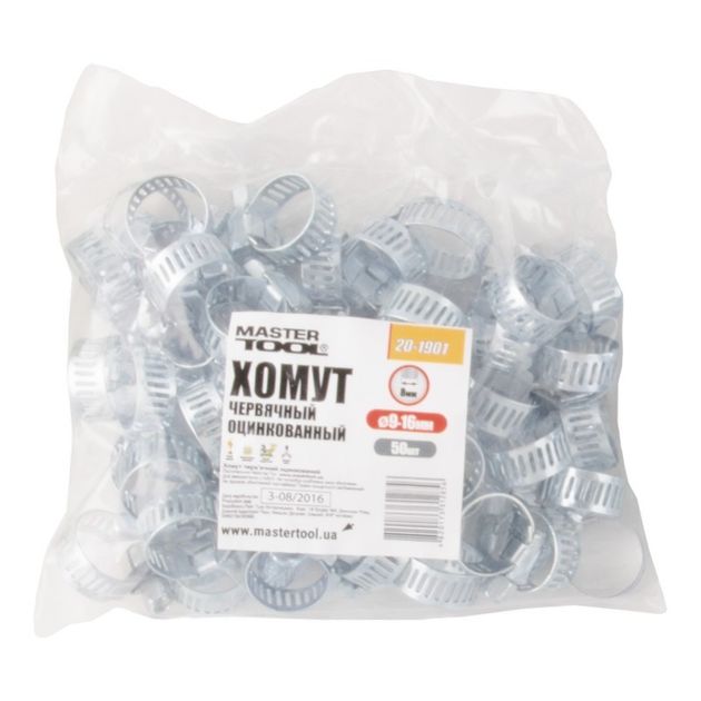 Хомут червячний оцинкований MASTERTOOL American type 8.0 мм Ø9-16 мм 50 шт 20-1901, фото , зображення 2 | SNABZHENIE.com.ua Хомут червячний оцинкований MASTERTOOL American type 8.0 мм Ø9-16 мм 50 шт 20-1901, фото , зображення 2 | SNABZHENIE.com.ua