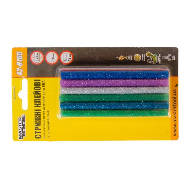 Стержні клеєві MASTERTOOL 7.2х100 мм 12 шт кольорові перламутрові 42-0160, фото , зображення 2 | SNABZHENIE.com.ua