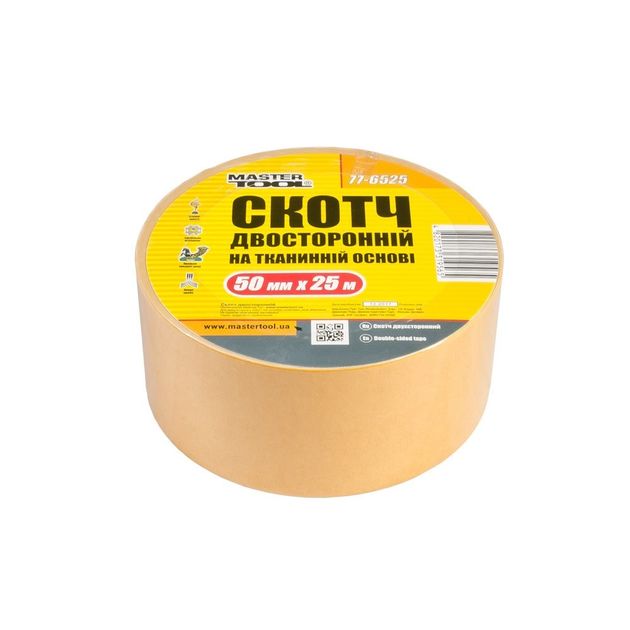 Двусторонний скотч на тканевой основе MASTERTOOL 50 мм 25 м, фото  | SNABZHENIE.com.ua