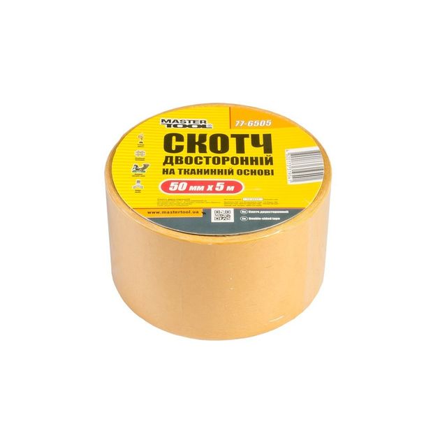 Двусторонний скотч на тканевой основе MASTERTOOL 50 мм 5 м, фото  | SNABZHENIE.com.ua