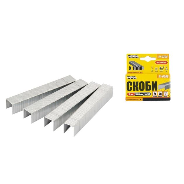 Скобы каленые MASTERTOOL 8 мм, 1000 шт, 41-0308, фото  | SNABZHENIE.com.ua