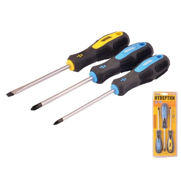 Набір отверток MASTERTOOL 3 шт (PH1х100/2х100/SL5х100 мм) 40-1504, фото  | SNABZHENIE.com.ua