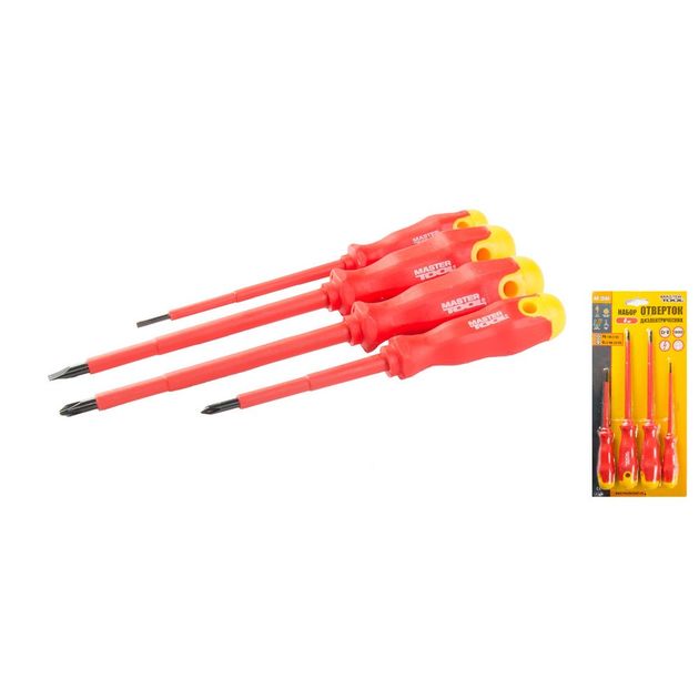 Набор диэлектрических отверток MASTERTOOL 4 шт (PH1/PH2/SL3/SL5.5), фото  | SNABZHENIE.com.ua